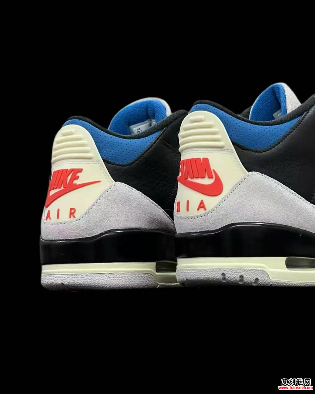 Air Jordan 3 Rare Air Heel View 带红色 Nike Air 品牌标识