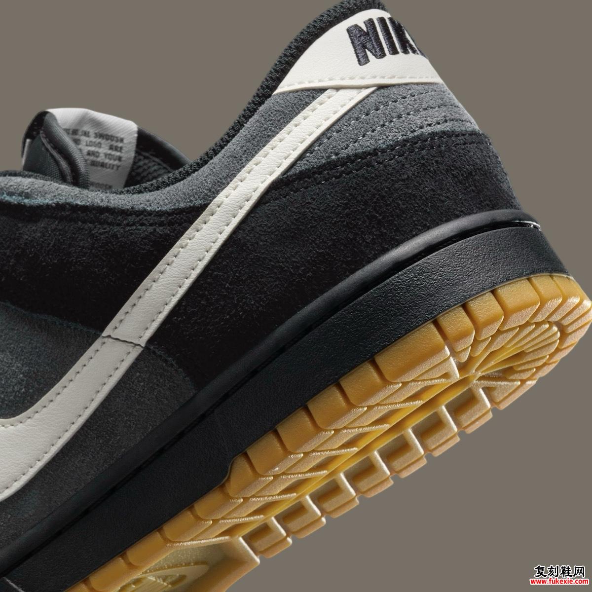 黑色、灰色和口香糖色的 Nike Dunk Low 表面 货号：HQ1931-001