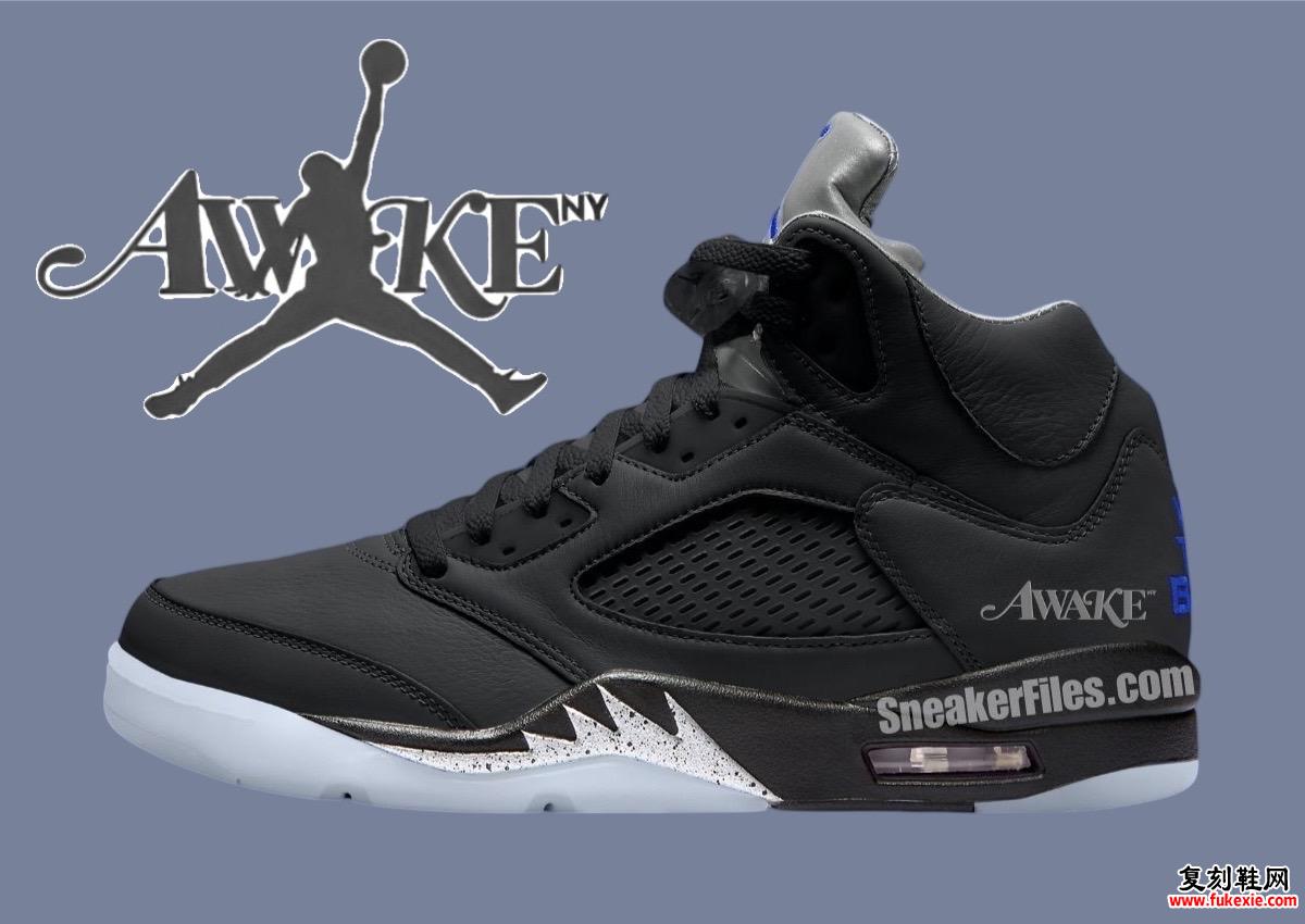 Awake NY x Air Jordan 5 “Black/Racer Blue” 将于 2025 年 9 月发布 货号：DV4982-004