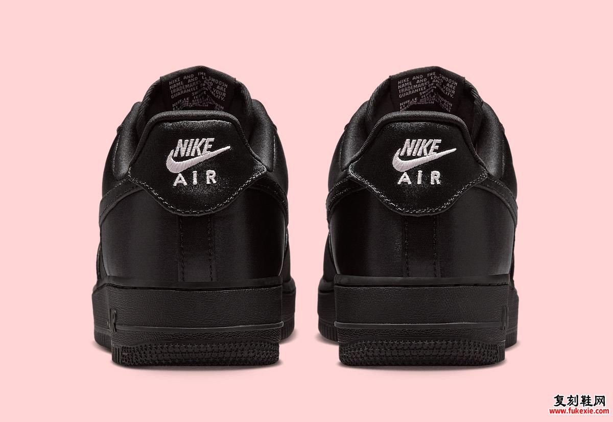 Nike Air Force 1 Low Black 缎布后跟视图